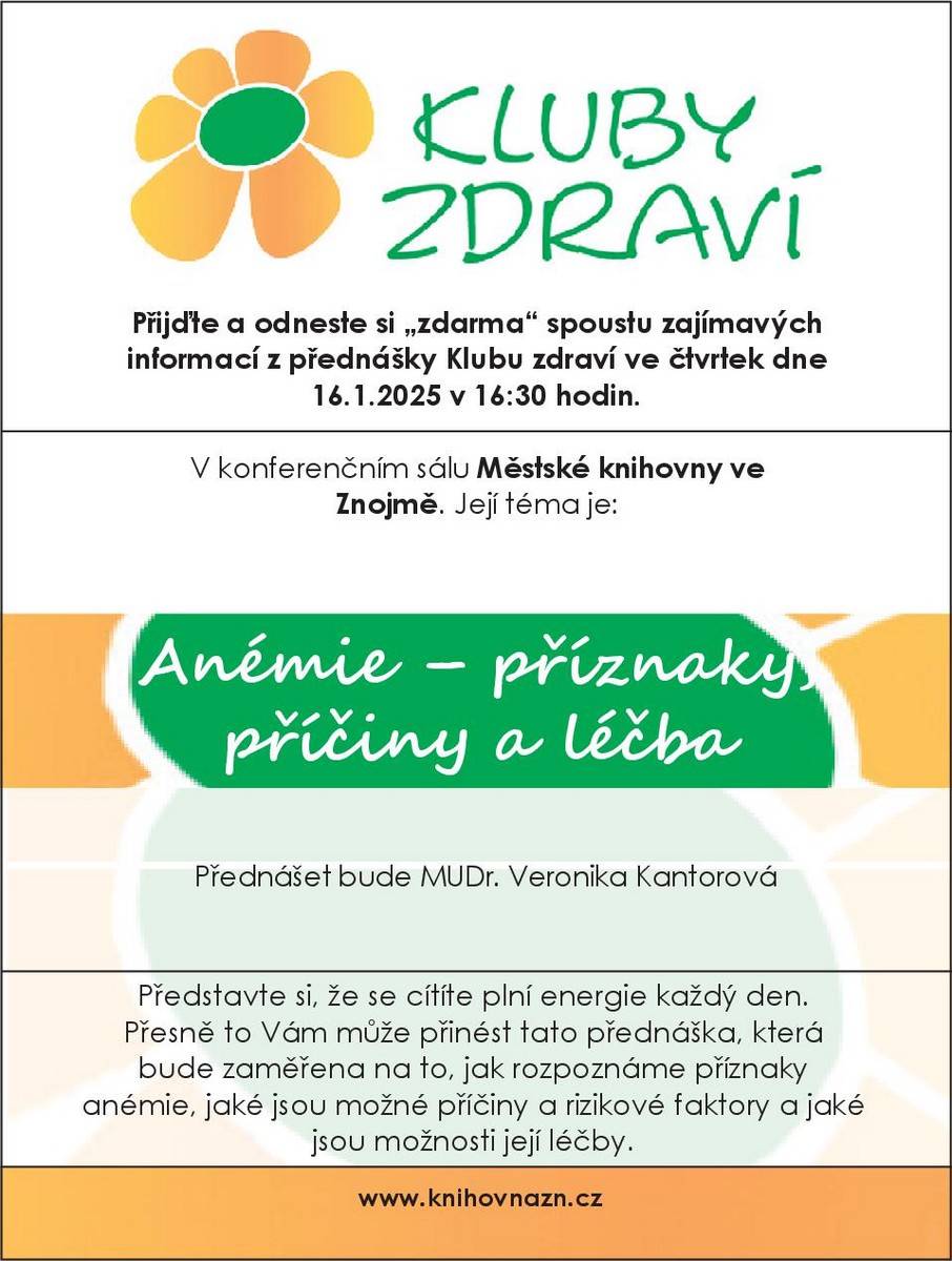 Přednáška Klubu zdraví ve Znojmě 16.1.2025