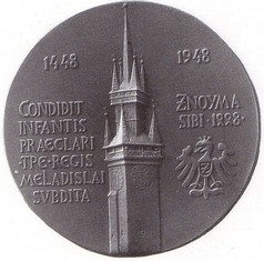 500. výročí stavby radniční věže ve Znojmě, ražená medaile, bronz, 1948 