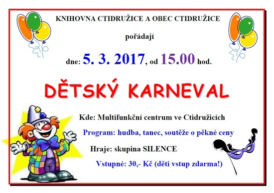 Pozvánka na dětský karneval ve Ctidružicích